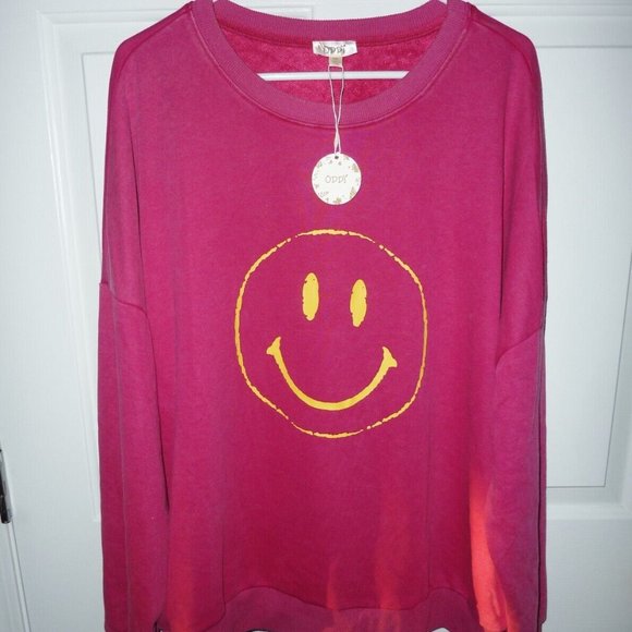 Oddi Other - NWT Oddi Retro Smiling Face Fleece Sweatshirt Fuschia Plus 3X Very Over Sized